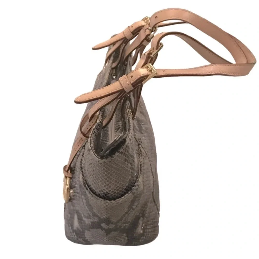 Michael Kors Jet Set Python Embossed Leather Gold Metallic Lined Shoulder Bag